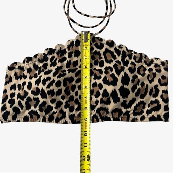 Kate Spade Crystal Cove Halter Bikini Swim Top L/XL Leopard Studded Scallop Edge - Picture 8 of 11
